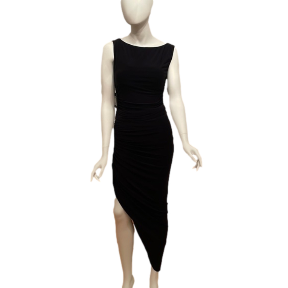 Norma Kamali Tara side drape gown black dress S 36 NWT